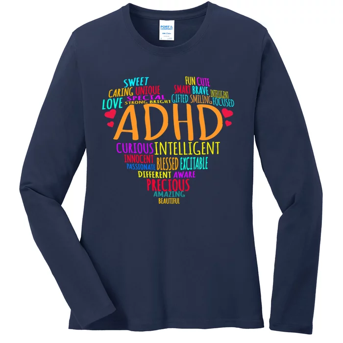 Adhd Awareness Support Add Attention Disorder Love Heart Mom Dad Gifts Ladies Long Sleeve Shirt