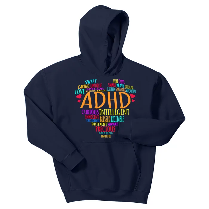 Adhd Awareness Support Add Attention Disorder Love Heart Mom Dad Gifts Kids Hoodie