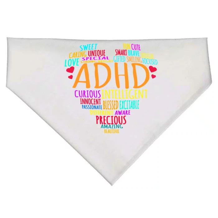 Adhd Awareness Support Add Attention Disorder Love Heart Mom Dad Gifts USA-Made Doggie Bandana