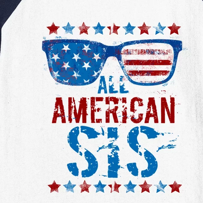 All American Sis 4th Of July Sunglasses Us Flag Gift Baseball Sleeve Shirt