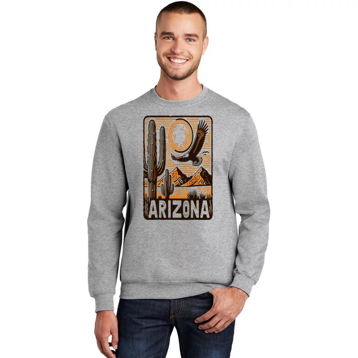 Arizona Az State Map Pride Cactus Vintage Desert Sunset Tall Sweatshirt