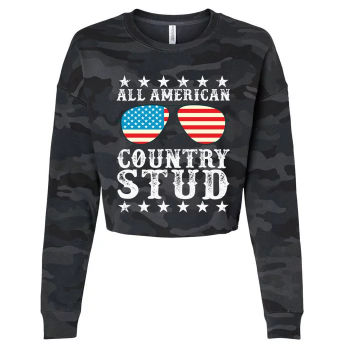 All American Stud Boy Country 4th of July USA Flag Gift Cropped Pullover Crew