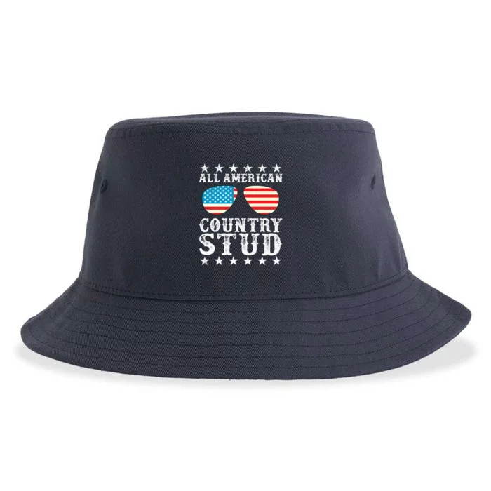 All American Stud Boy Country 4th of July USA Flag Gift Sustainable Bucket Hat