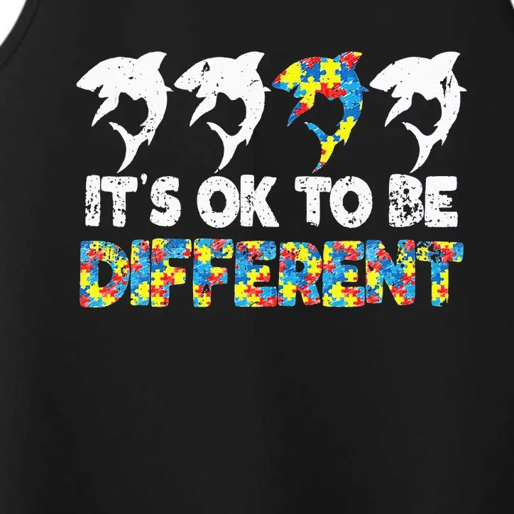 Autism Awareness SHARK Gift It's Ok To Be Different Puzzle Performance Tank