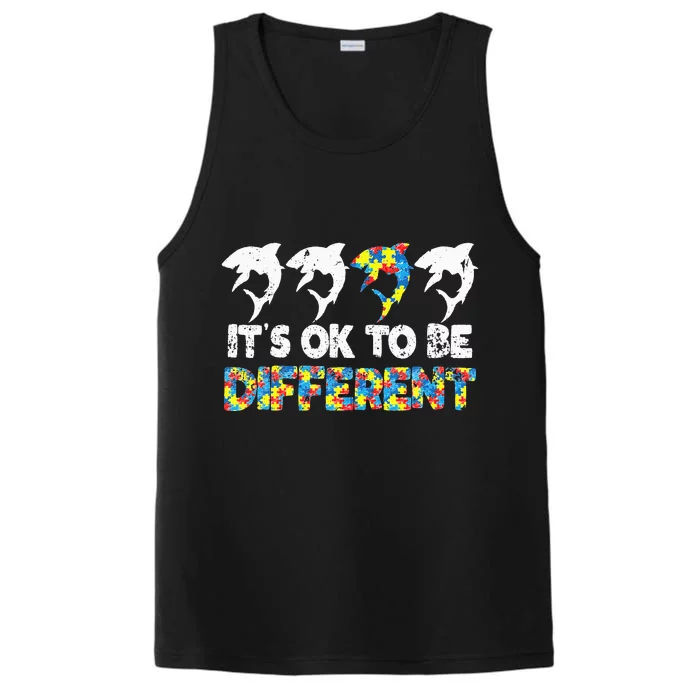 Autism Awareness SHARK Gift It's Ok To Be Different Puzzle Performance Tank