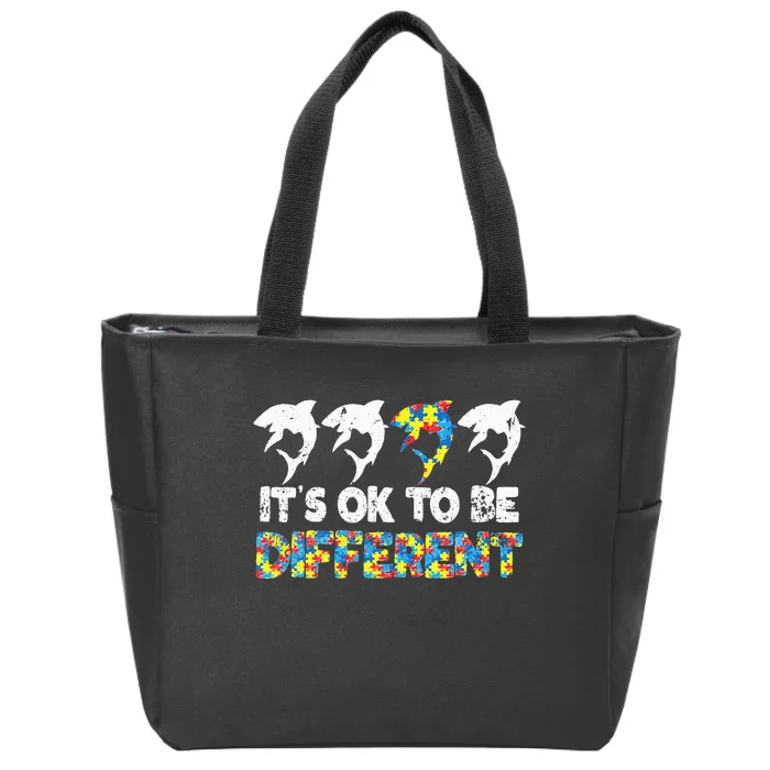 Autism Awareness SHARK Gift It's Ok To Be Different Puzzle Zip Tote Bag