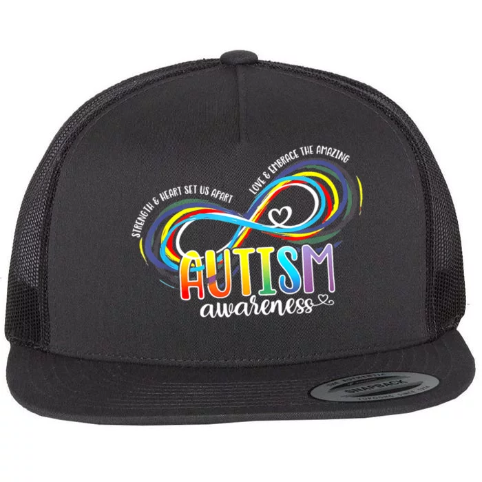 Autism Awareness Strength And Heart Set Us Apart Flat Bill Trucker Hat