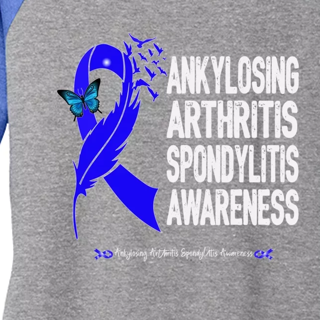 Ankylosing Arthritis Spondylitis Awareness Blue Ribbon Gift Women's Tri-Blend 3/4-Sleeve Raglan Shirt