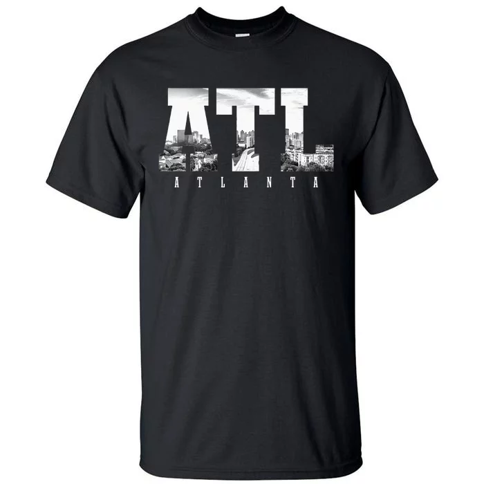 ATL Atlanta Skyline Pride Black & White Vintage Georgia Tall T-Shirt