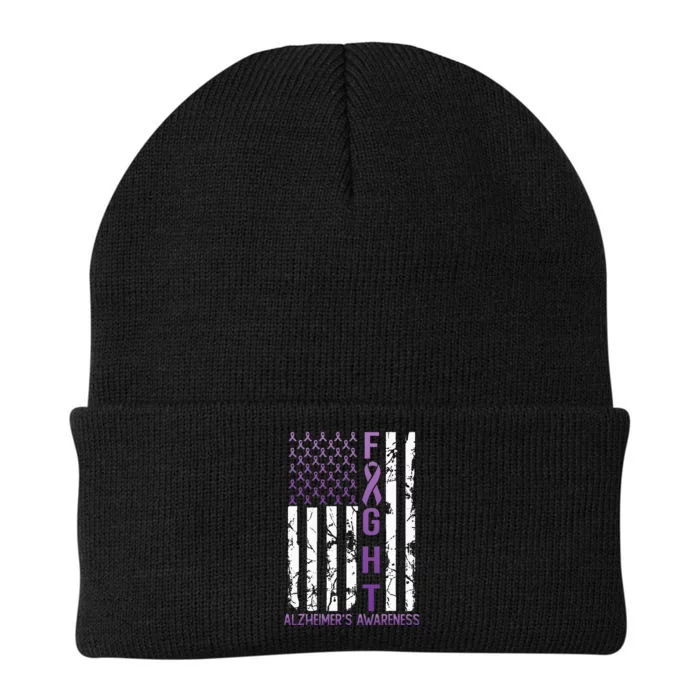 Alzheimer's Awareness September 21 USA Flag Ribbon Purple Knit Cap Winter Beanie