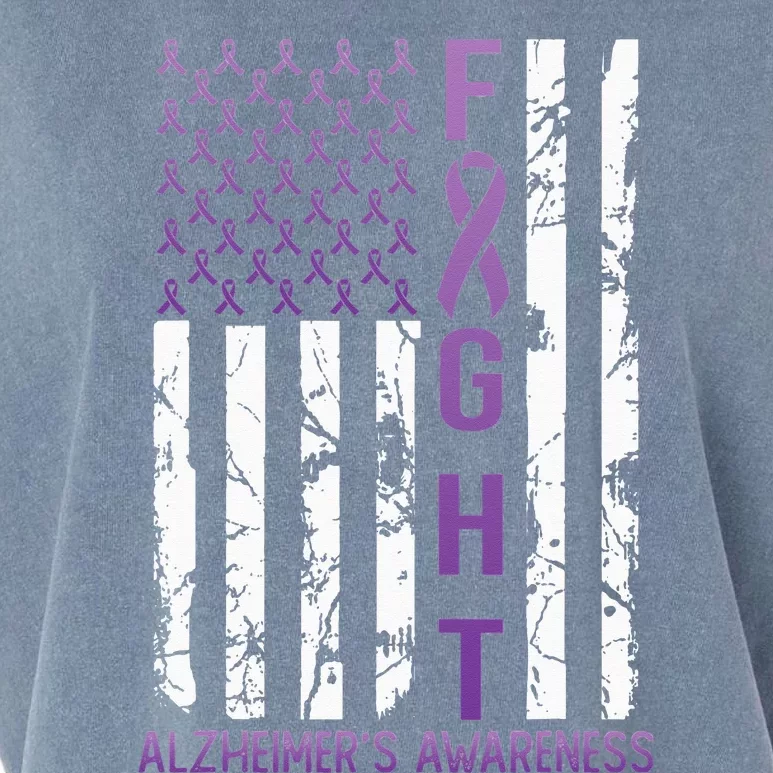 Alzheimer's Awareness September 21 USA Flag Ribbon Purple Garment-Dyed Women's Muscle Tee