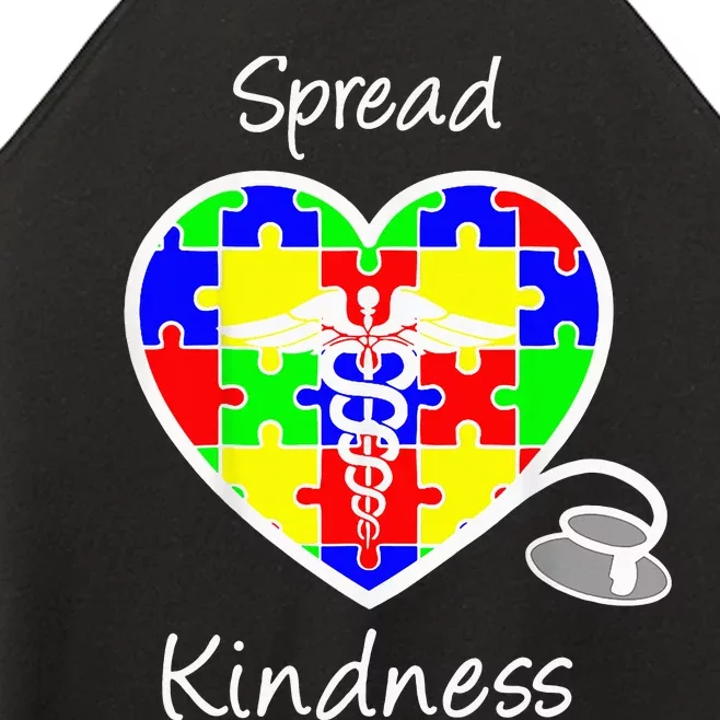 Autism Awareness Spread Kindness Nurse Heart Stethoscope Women’s Perfect Tri Rocker Tank