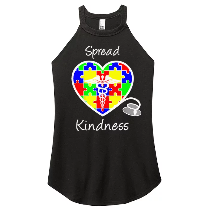 Autism Awareness Spread Kindness Nurse Heart Stethoscope Women’s Perfect Tri Rocker Tank