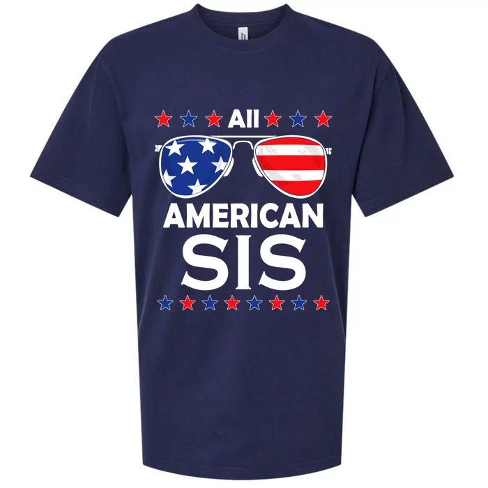 All American Sis Funny 4th Of July Usa Family Matching Gift Sueded Cloud Jersey T-Shirt