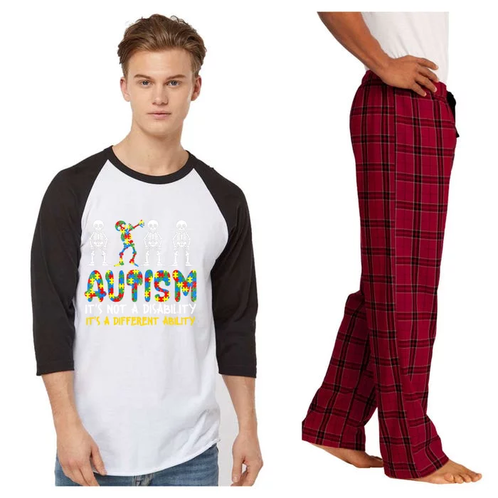 Autism Awerness Skeleton Dabbing Autistic Awareness Gift Raglan Sleeve Pajama Set