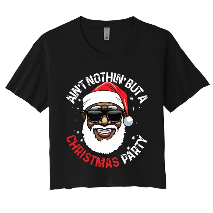 African American Santa Claus Christmas Pajama Women's Crop Top Tee