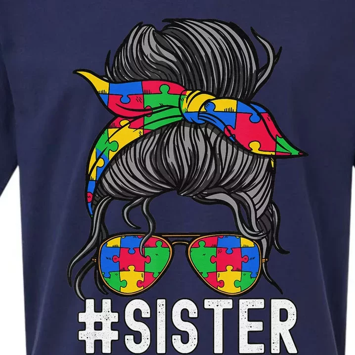 Autism Awareness Sister funny Puzzle Piece Sueded Cloud Jersey T-Shirt