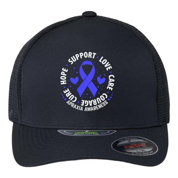 Apraxia Awareness Support Month Blue Ribbon Gift Flexfit Unipanel Trucker Cap