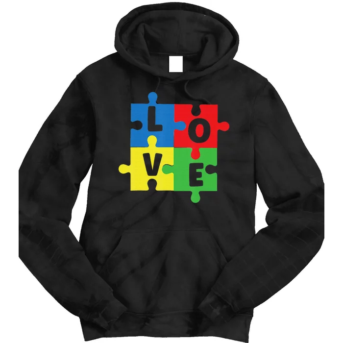 Autism Awareness Support Mom Dad Love Tie Dye Hoodie