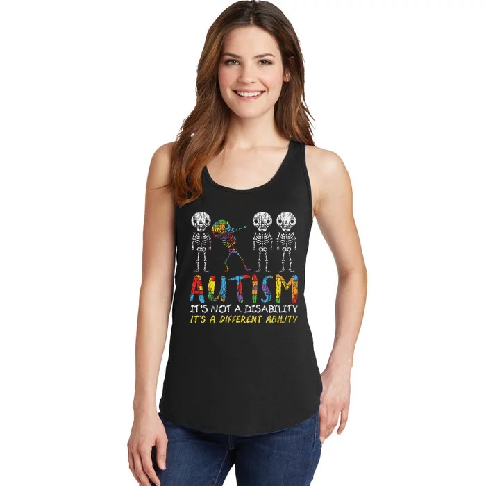 Autism Awerness Skeleton Dabbing Autistic Awareness Ladies Essential Tank