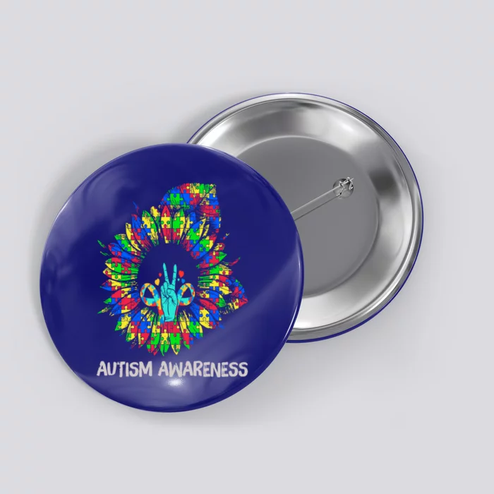 Autism Awareness Sunflower Puzzle Piece Ribbon Cool Gift Button