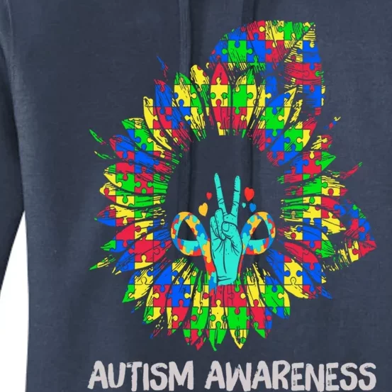 Autism Awareness Sunflower Puzzle Piece Ribbon Cool Gift Women's Pullover Hoodie