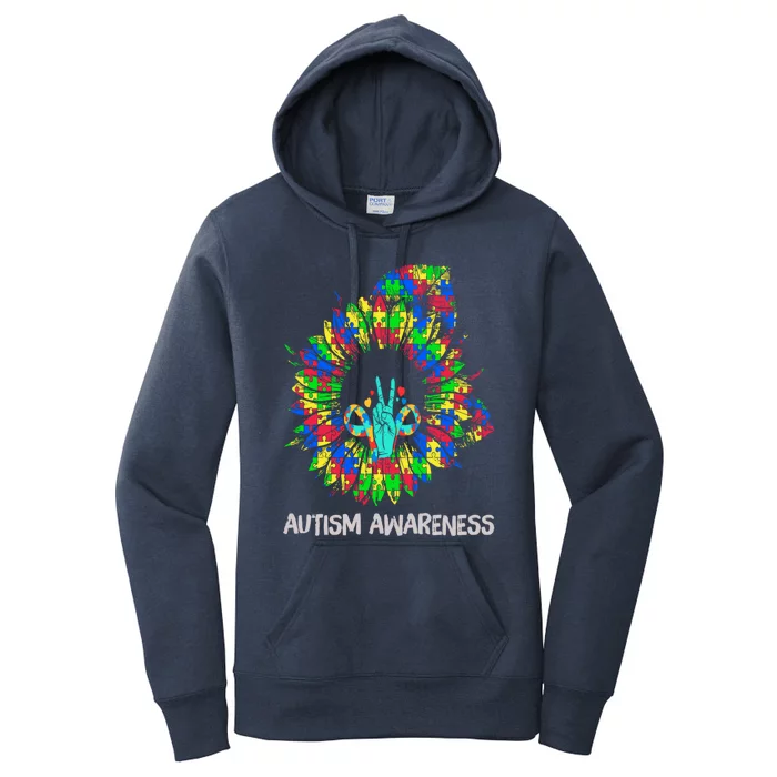 Autism Awareness Sunflower Puzzle Piece Ribbon Cool Gift Women's Pullover Hoodie