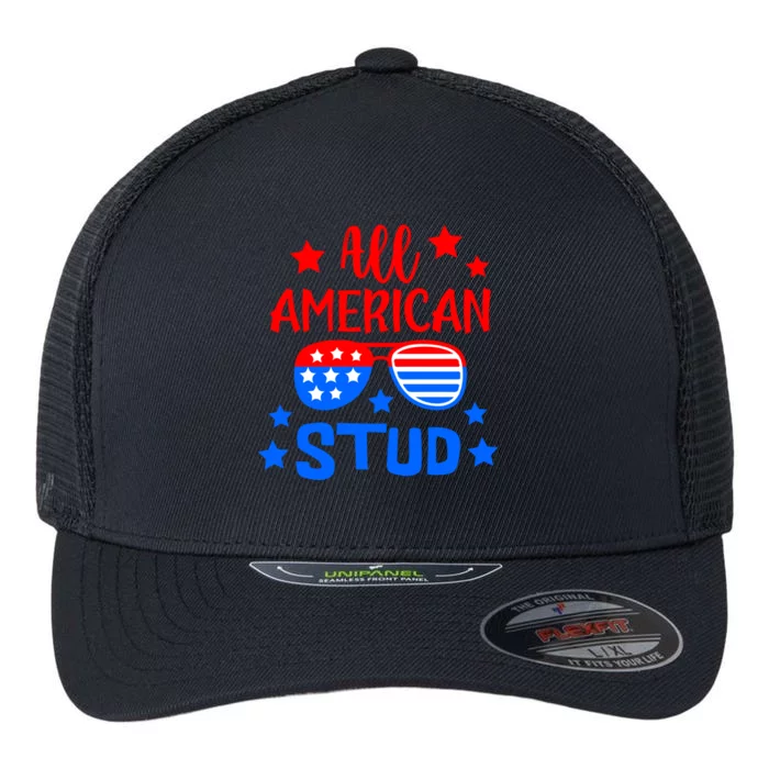 All American Stud 4th Of July Patriotic Great Gift Flexfit Unipanel Trucker Cap