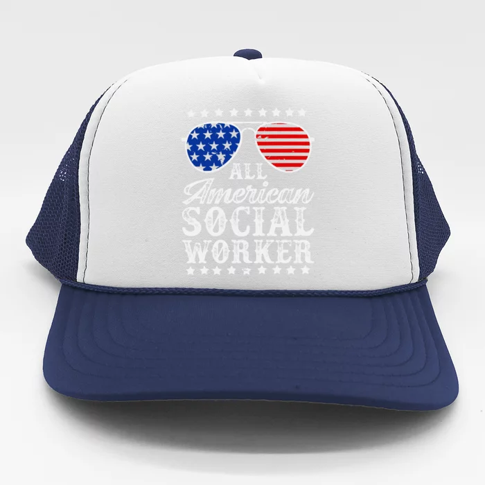 All American Social Worker 4th Of July Sunglasses Family Matching Trucker Hat