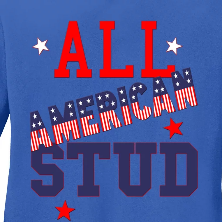 All American Stud Funny Stars Stripes Cool Independence Usa Funny Gift Ladies Long Sleeve Shirt