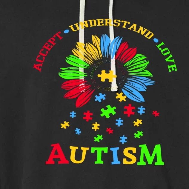 Autism Awareness Sunflower Puzzle Accept Understand Love Garment-Dyed Fleece Hoodie