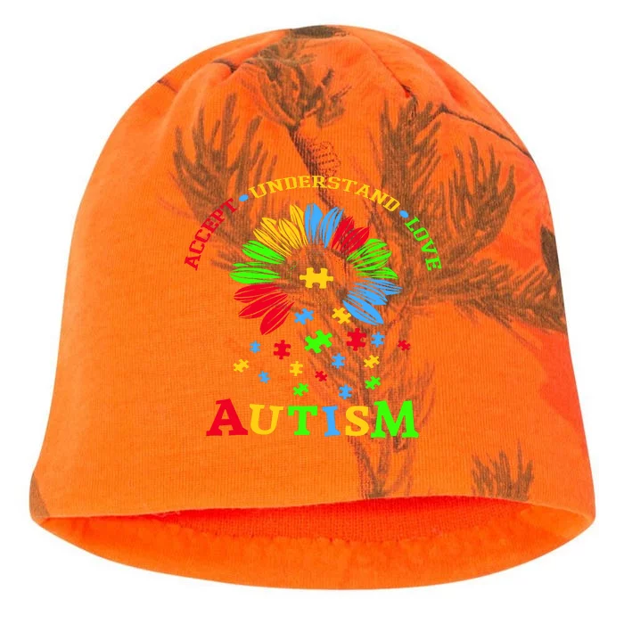 Autism Awareness Sunflower Puzzle Accept Understand Love Kati - Camo Knit Beanie