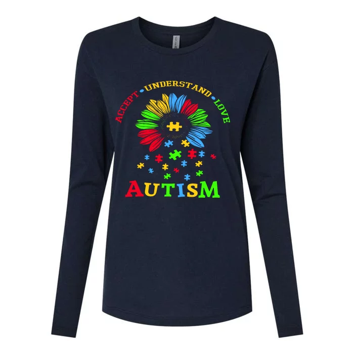 Autism Awareness Sunflower Puzzle Accept Understand Love Womens Cotton Relaxed Long Sleeve T-Shirt