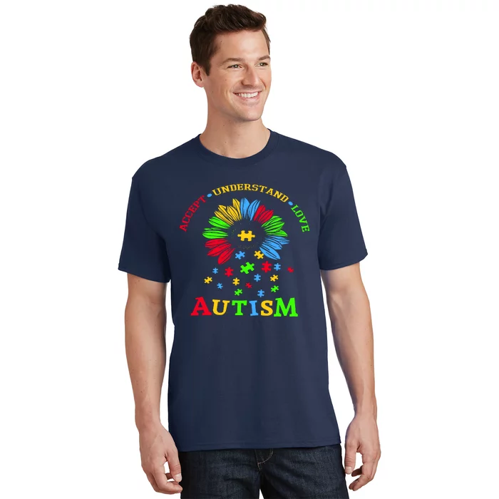 Autism Awareness Sunflower Puzzle Accept Understand Love T-Shirt