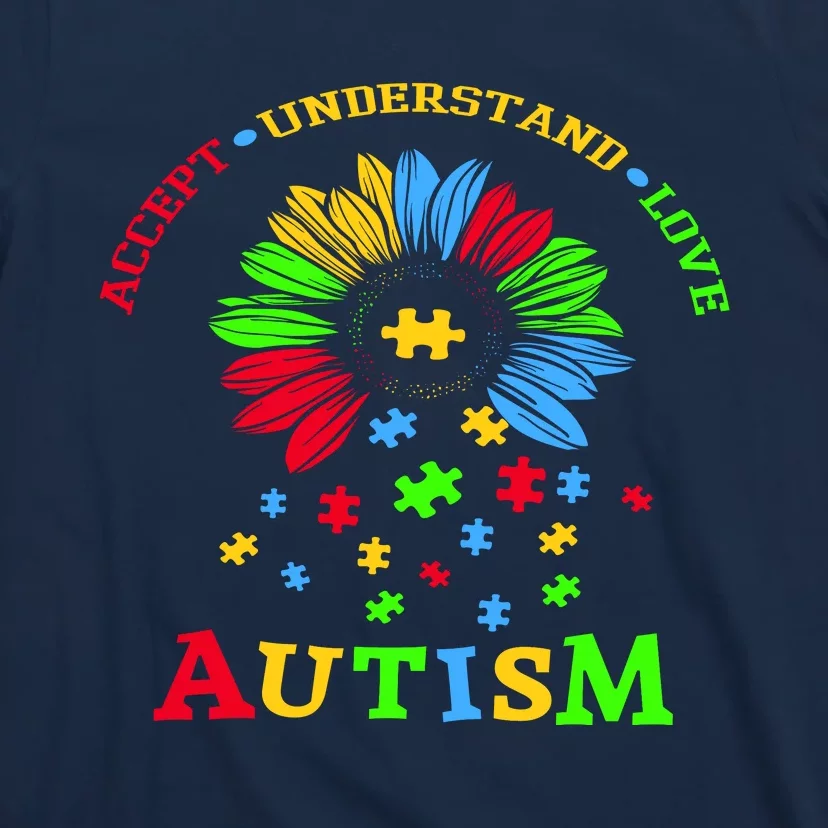 Autism Awareness Sunflower Puzzle Accept Understand Love T-Shirt