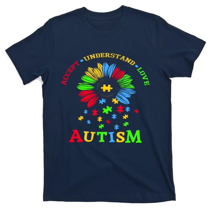 Autism Awareness Sunflower Puzzle Accept Understand Love T-Shirt