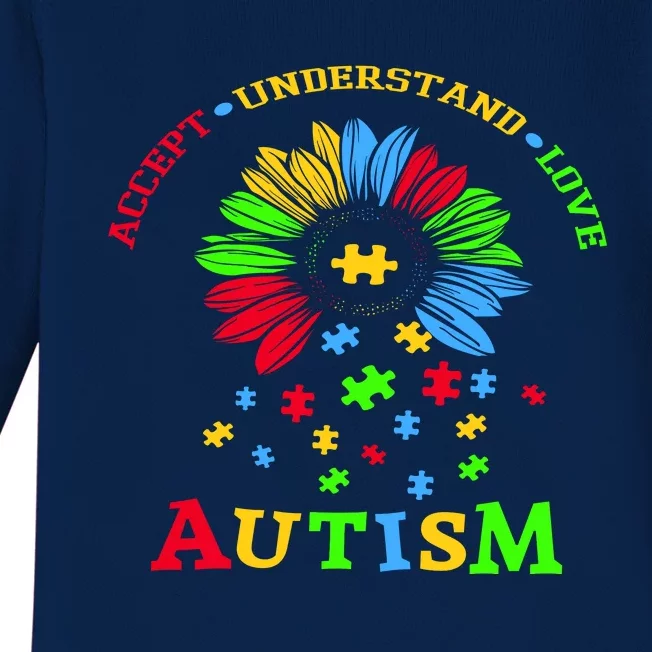 Autism Awareness Sunflower Puzzle Accept Understand Love Baby Long Sleeve Bodysuit