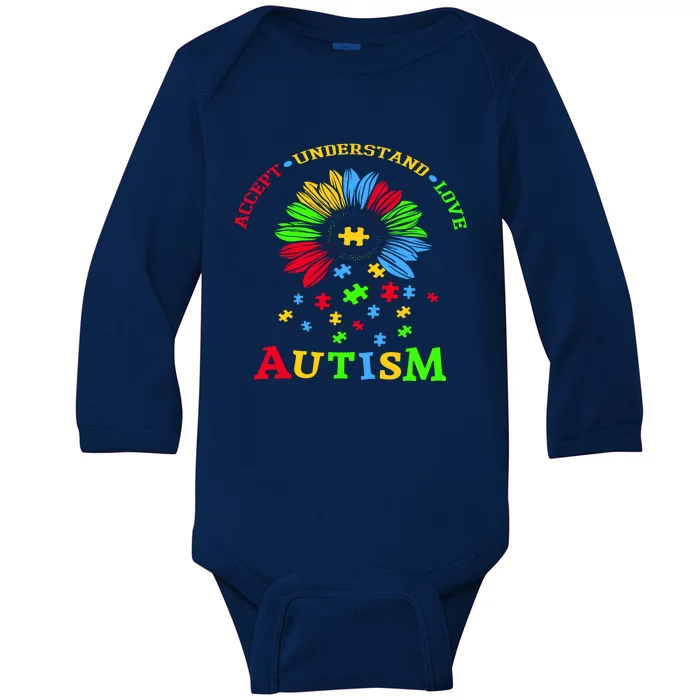 Autism Awareness Sunflower Puzzle Accept Understand Love Baby Long Sleeve Bodysuit