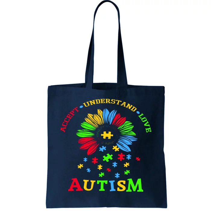 Autism Awareness Sunflower Puzzle Accept Understand Love Tote Bag