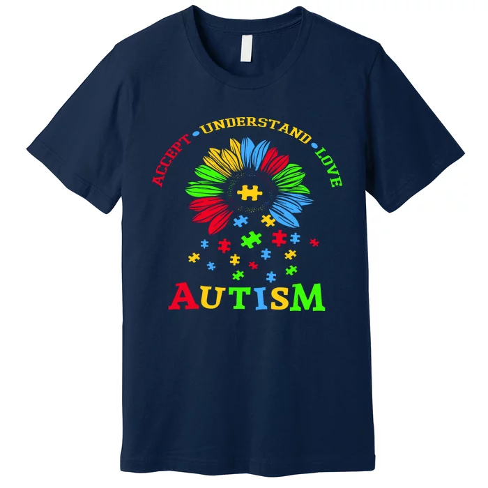 Autism Awareness Sunflower Puzzle Accept Understand Love Premium T-Shirt