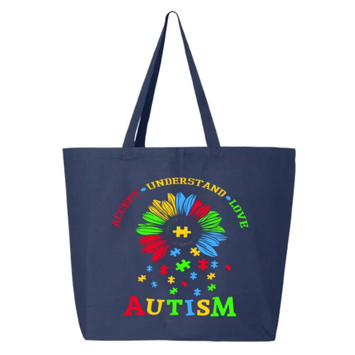 Autism Awareness Sunflower Puzzle Accept Understand Love 25L Jumbo Tote