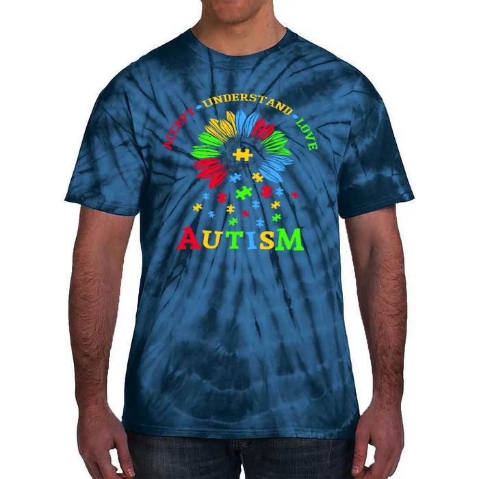 Autism Awareness Sunflower Puzzle Accept Understand Love Tie-Dye T-Shirt