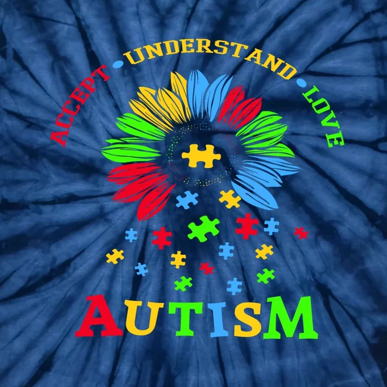 Autism Awareness Sunflower Puzzle Accept Understand Love Tie-Dye T-Shirt