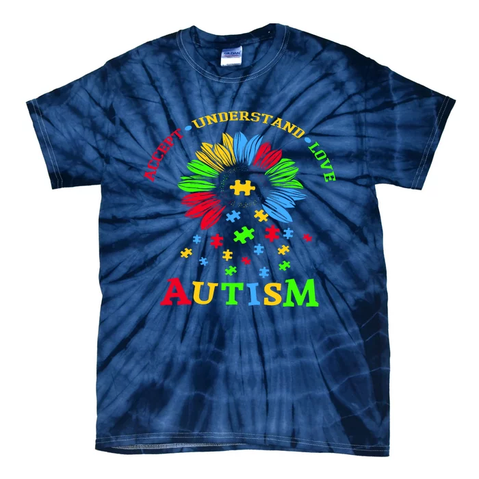 Autism Awareness Sunflower Puzzle Accept Understand Love Tie-Dye T-Shirt