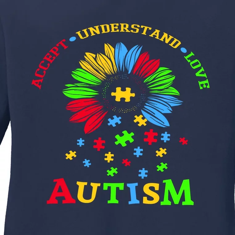 Autism Awareness Sunflower Puzzle Accept Understand Love Ladies Long Sleeve Shirt