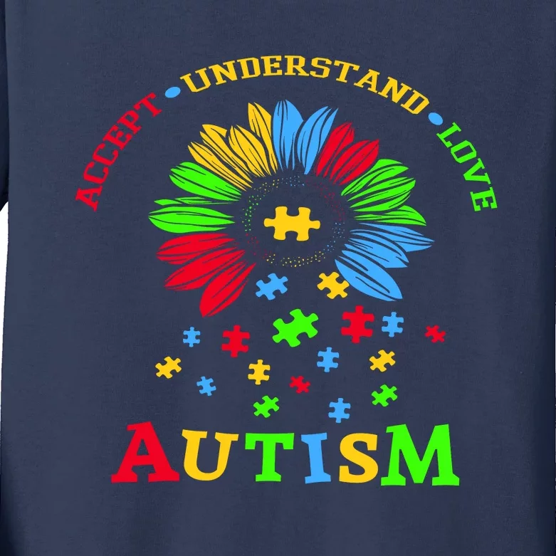 Autism Awareness Sunflower Puzzle Accept Understand Love Kids Long Sleeve Shirt