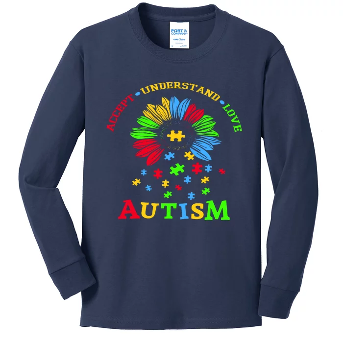 Autism Awareness Sunflower Puzzle Accept Understand Love Kids Long Sleeve Shirt