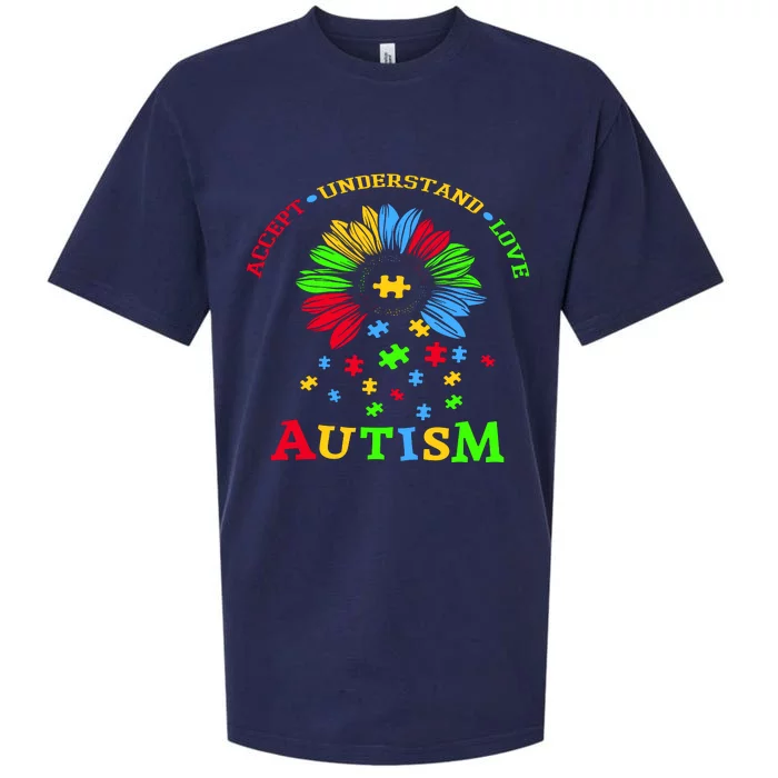 Autism Awareness Sunflower Puzzle Accept Understand Love Sueded Cloud Jersey T-Shirt