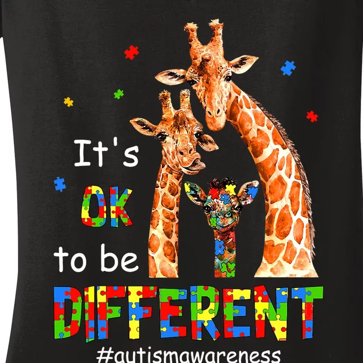 Autism Awareness Shirts Women Teacher Its Ok To Be Different Women's V-Neck T-Shirt