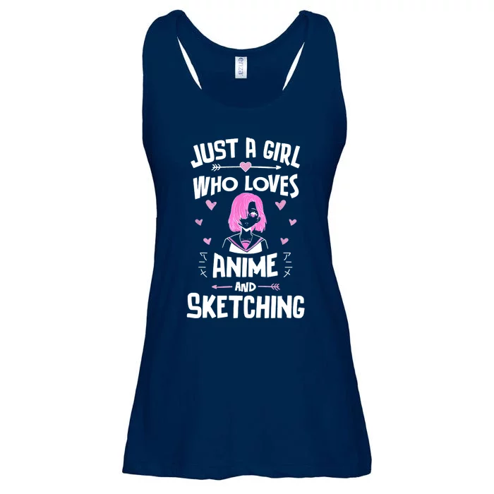 Anime And Sketching, Just A Who Loves Anime Ladies Essential Flowy Tank